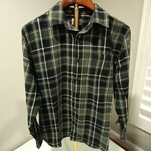 BLUE MOUNTAIN GREEN FLANNEL CHECK LONG SLEEVE CASUAL SHIRT MEN SIZE L